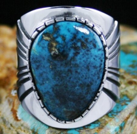 Leonard Nez Rare Gem Grade Stormy Mountain Turquoise Ring