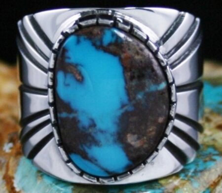 Leonard Nez Rare Gem Grade Bisbee Turquoise Ring