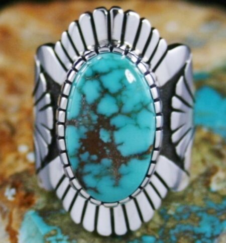 Alton Bedonie Rare Gem Grade Fox Spiderweb Turquoise Ring
