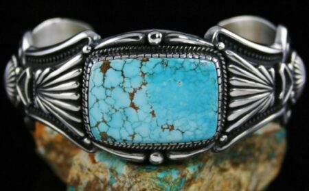 Harry H. Begay Rare High Grade Number Eight Spiderweb Turquoise Hammered Ingot Bracelet