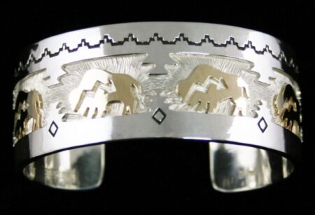 Dina Huntinghorse Solid 14K Gold Over Sterling Silver Buffalo Bracelet