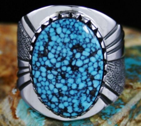 Leonard Nez Rare Gem Grade Black Web Kingman Turquoise Ring