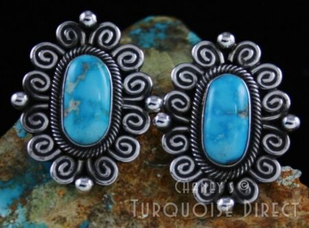 Terry Martinez Rare High Grade Blue Gem Turquoise Ingot Earrings