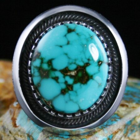Terry Martinez Rare Gem Grade Royston Turquoise Shadowbox Design Ingot Ring