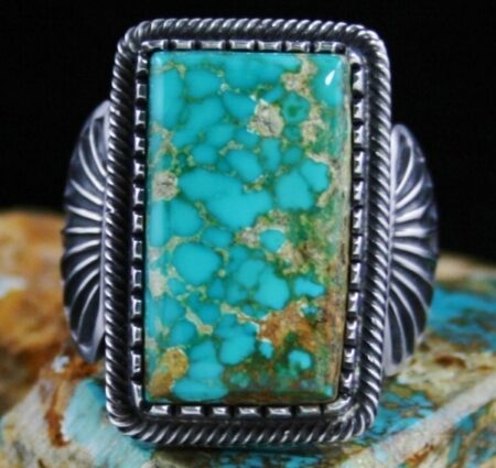 Terry Martinez Rare Gem Grade Easter Blue Spiderweb Turquoise Ingot Ring