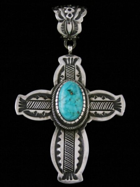 Terry Martinez Rare High Grade Morenci Turquoise Ingot Cross Pendant