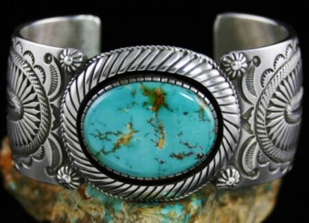 Calvin Martinez Rare Gem Grade Easter Blue Turquoise Ingot Bracelet