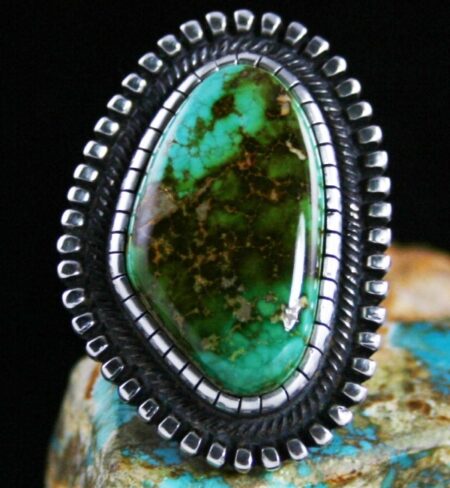 Terry Martinez Rare Gem Grade Royston Turquoise Shadowbox Design Ingot Ring