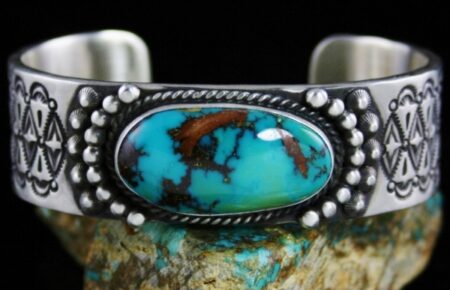 Herman Smith Rare Gem Grade Easter Blue Turquoise Double Sided Ingot Bracelet