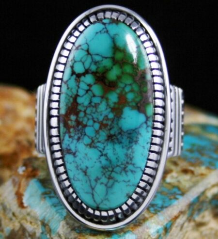 Jennifer Curtis Rare Gem Grade Pilot Mountain Spiderweb Turquoise Ring