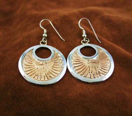 Watson Honanie Solid 14K Gold Over Sterling Silver Eagle Dancer Design Dangle Earrings