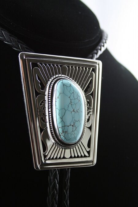 Leonard Nez Rare Number Eight Spiderweb Turquoise Bolo Tie