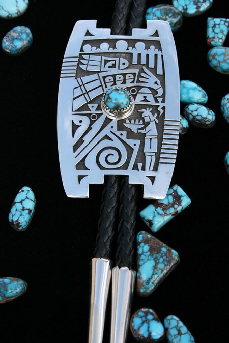Chalmers Day Very Rare Gem Grade Candelaria Spiderweb Turquoise Eagle Clan Bolo