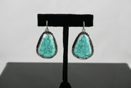 Leonard Nez Rare Gem Grade Number Eight Spiderweb Turquoise Dangle Earrings