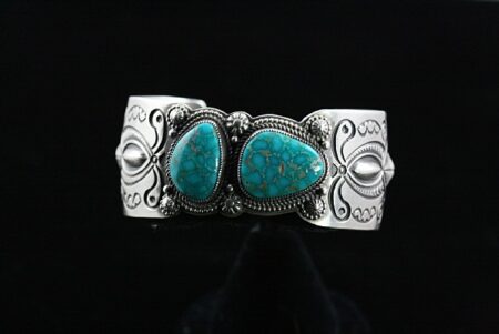 Calvin Martinez Very Rare Old Blue Gem Spiderweb Turquoise Ingot Bracelet