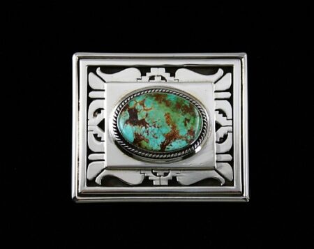 Leonard Nez Rare High Grade Easter Blue Turquoise Overlay Belt Buckle