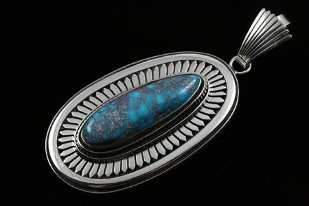Leonard Nez Rare High Grade Candelaria Spiderweb Turquoise Pendant