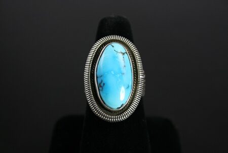 Ned Nez Rare Candelaria Turquoise Ring With Hand-Etched Bezel