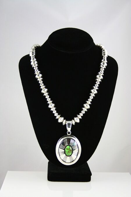 Alfred Joe Rare Gem Grade Carico Lake Turquoise Shadowbox Pendant and Necklace Set