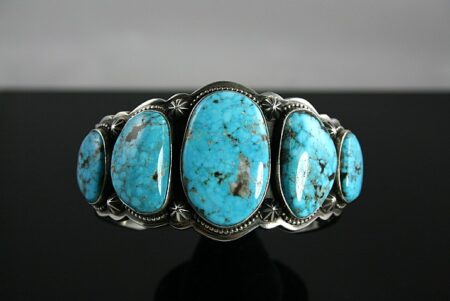 Terry Martinez High Grade Kingman Spiderweb Turquoise Hammered Ingot Bracelet