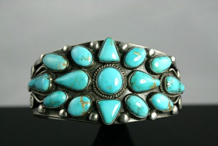 Calvin Martinez Rare High Grade Royal Blue Turquoise Cluster Ingot Bracelet