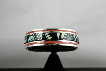 Tommy Jackson Rare New Lander Varascite Multi-Color Inlay Bracelet with Navajo Rug Pattern Design