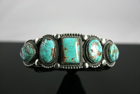 Calvin Martinez Rare Five Stone High Grade Easter Blue Turquoise Ingot Bracelet