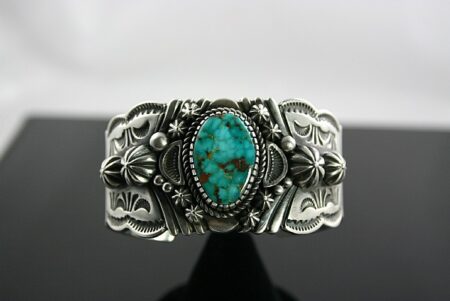 Leonard Nez Rare High Grade Blue Gem Spiderweb Turquoise Ingot Bracelet