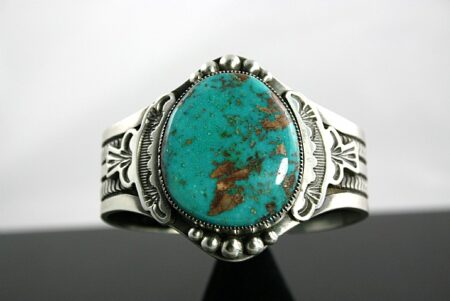 Sammie Kescoli Begay Rare Gem Grade Easter Blue Turquoise Hammered Ingot Bracelet