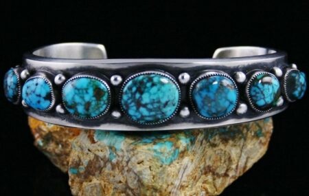 Sammie Kescoli Begay Candelaria Spiderweb Turquoise Ingot Coin Silver Row Bracelet