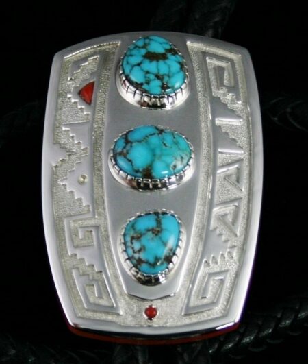 Michael Perry Candelaria Spiderweb Turquoise and Mediterranean Coral Bolo Tie