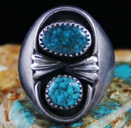 Vintage Lone Mountain Spiderweb Turquoise Sandcast Ring