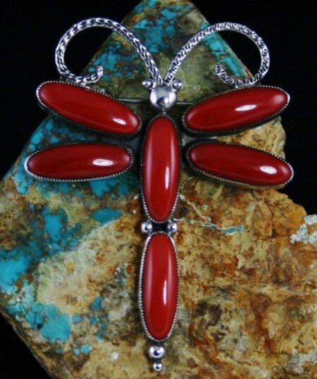 Calvin Martinez Mediterranean Oxblood Coral Dragonfly Pin