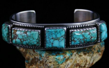 Calvin Martinez Carico Lake Spiderweb Turquoise Ingot Row Bracelet