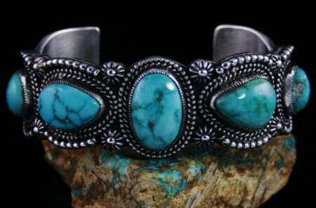 Calvin Martinez Carico Lake Turquoise Ingot Row Bracelet