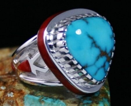 Michael Perry Candelaria Turquoise and Mediterranean Oxblood Coral Ring