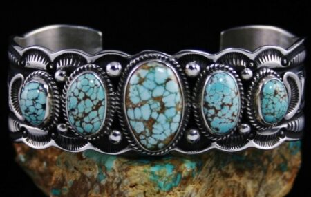 Darrell Cadman Number Eight Spiderweb Turquoise Row Bracelet