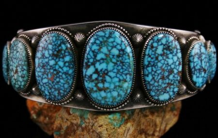 Sammie Kescoli Begay Red Web Kingman Turquoise Ingot Coin Silver Row Bracelet