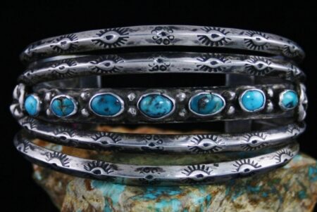 Vintage Persian Turquoise Split Shank Row Bracelet