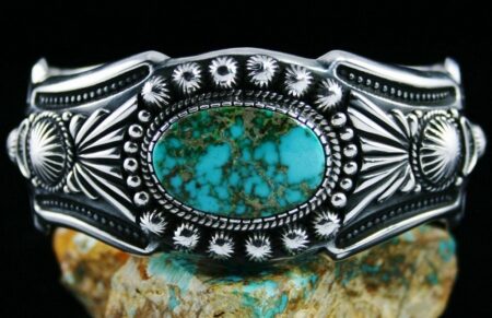 Harry H. Begay Royston Spiderweb Turquoise Hammered Ingot Sterling Silver Bracelet