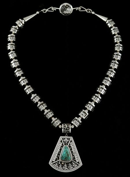 Joseph Coriz Fox Spiderweb Turquoise Reversible Overlay Necklace