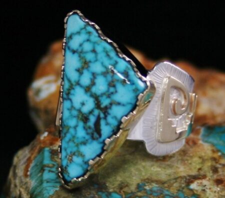 Dina Huntinghorse Turquoise Mountain Spiderweb Solid 14K Gold Over Sterling Silver Ring