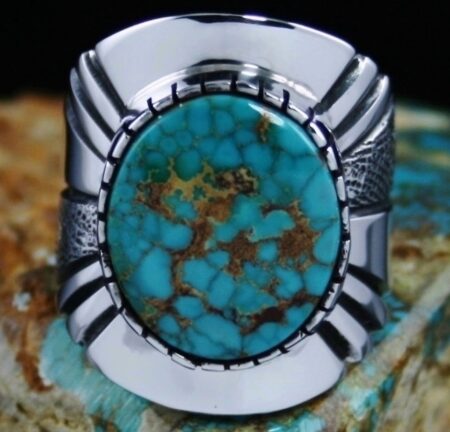 Leonard Nez Aztec Spiderweb Turquoise Ring