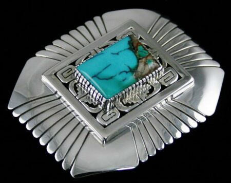 Leonard Nez Aztec Turquoise Overlay Belt Buckle