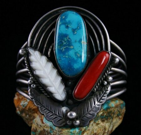 Vintage Juan Pedro Garcia Blue Gem Turquoise and Mediterranean Coral Bracelet