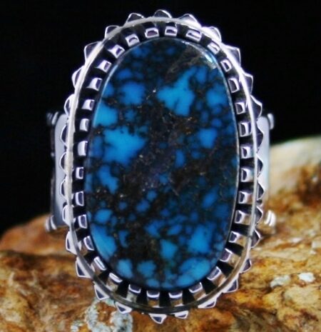 Arland Ben Bisbee Spiderweb Turquoise Solid 14K Gold Over Sterling Silver Petroglyph Ring