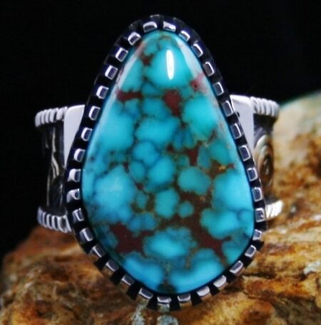 Arland Ben Hidden Valley Spiderweb Turquoise Solid 14K Gold Over Sterling Silver Petroglyph Ring