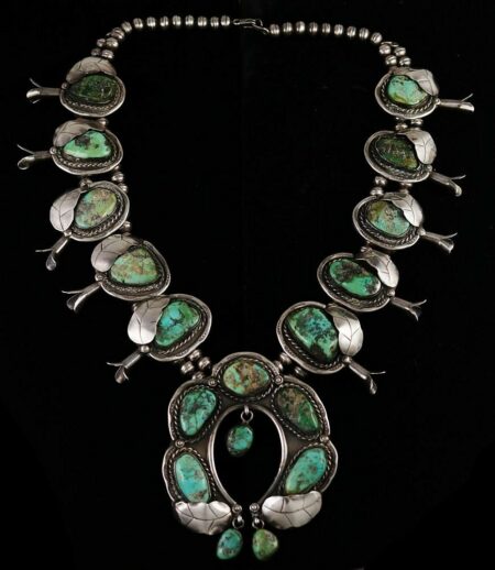 Vintage Stenich Turquoise Squash Blossom Necklace