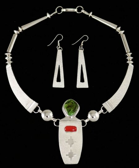 Jack Tom Orville Jack Turquoise and Mediterranean Coral Necklace and Earrings