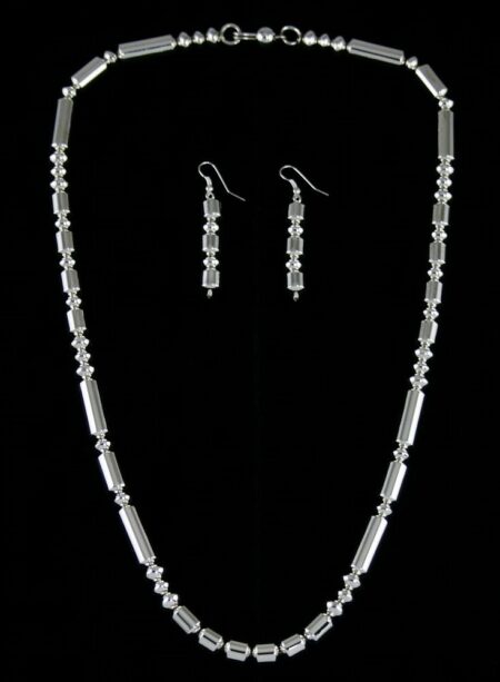 Margaret Lee Sterling Silver Barrel and Round Bead Necklace and Earrings
